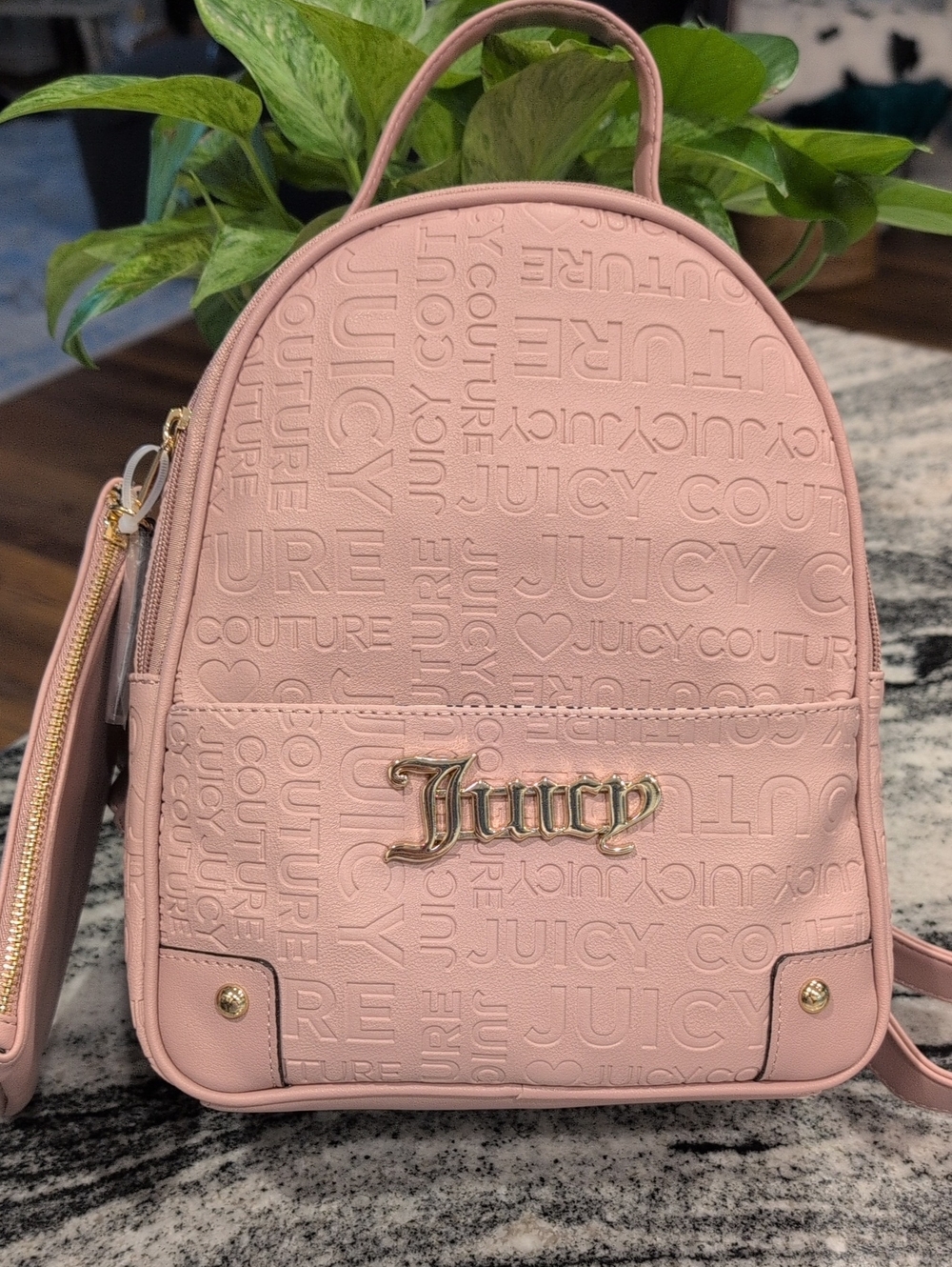Juicy Couture Blush Pink Embossed Mini Backpack With Matching Zip Pouch